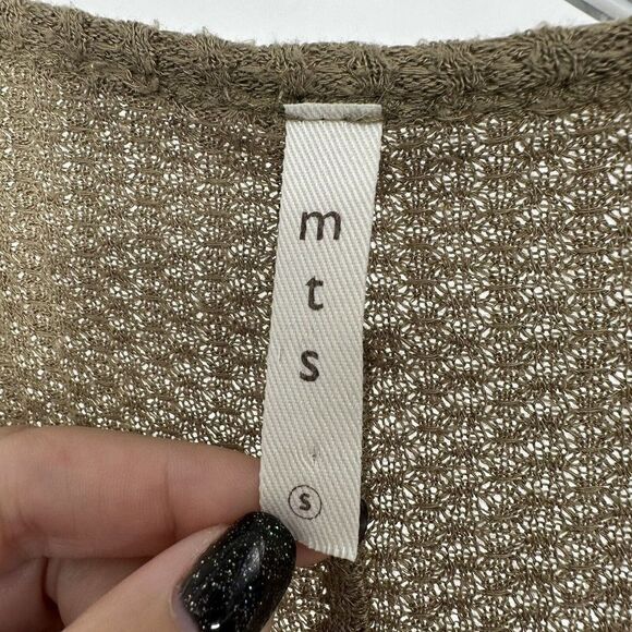 Waffle Knit Top Green Oversized Relaxed Fit Knot Front V Neck Size S MTS Brand - Picture 7 of 8